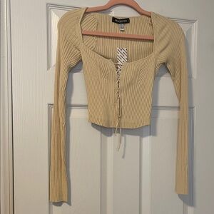 NWT Urban OutfittersBeige Lace-Up Ribbed Crop Top